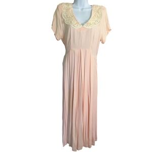 VTG 80s Expo Maxi Dress 10 Peach Cottagecore Prairie Classic Coquette Boho USA